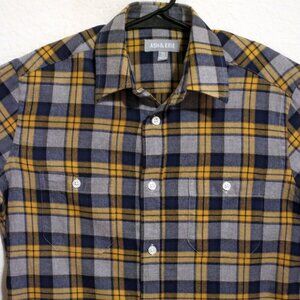 Ash & Erie Shirt Mens XS Long Sleeve Button Flannel Slim Blue Yellow Plaid